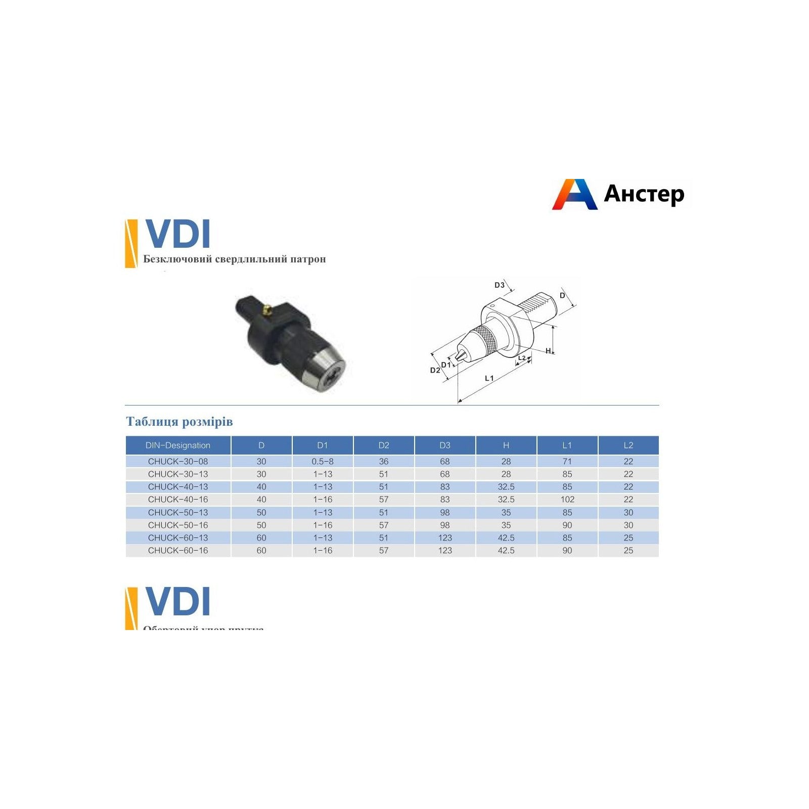 VDI безключовий свердильний патрон