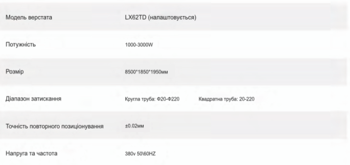 Технічні характеристики верстата TD серії